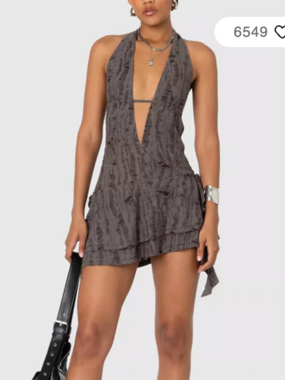 Edikted Shredded Backless Halter Mini Dress NWT